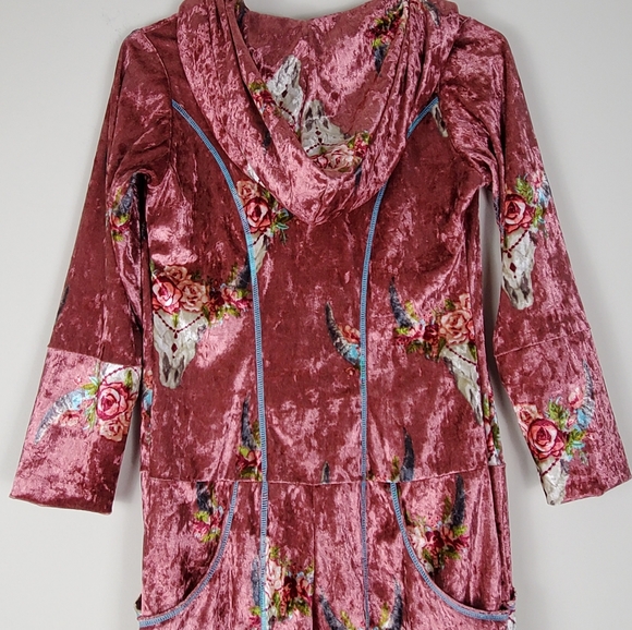 Autumn Teneyl Angel Pink Floral Jumpsuit Velour Sustainable Organic size Small - Picture 10 of 13
